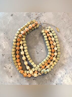 Plunder Multistrand Bead Necklace in Sage, Tan & Cream